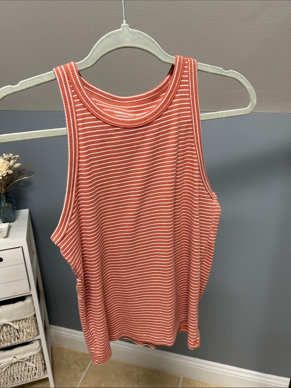 American Eagle Outfitters Rust-and-White Striped Tank Top